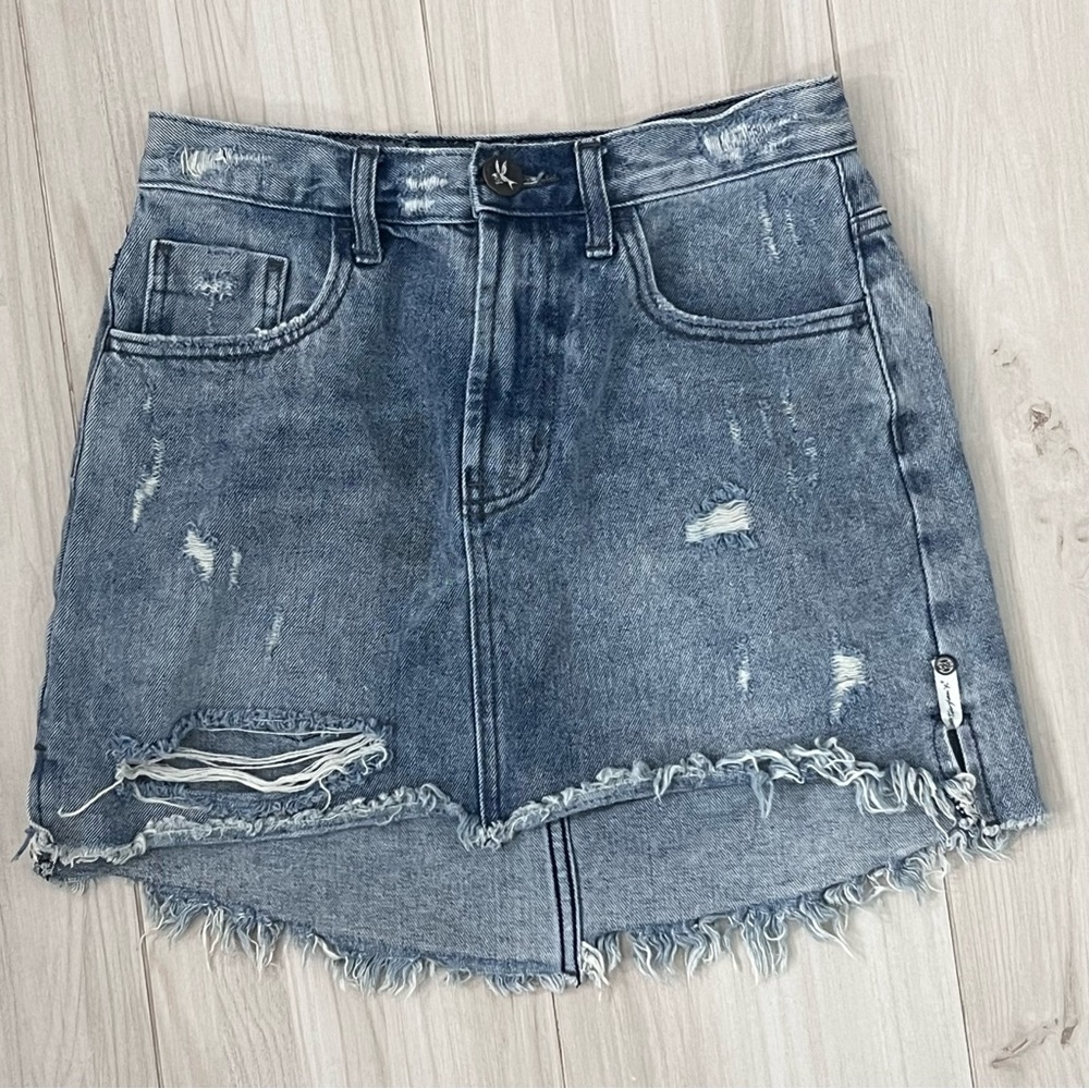 One Teaspoon Distressed Blue Denim Mini Skirt Size 27
